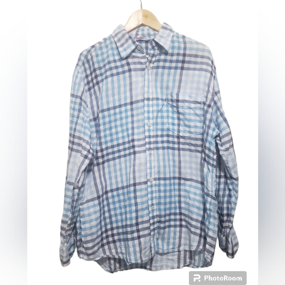 Boden Linen Button Down Plaid Shirt